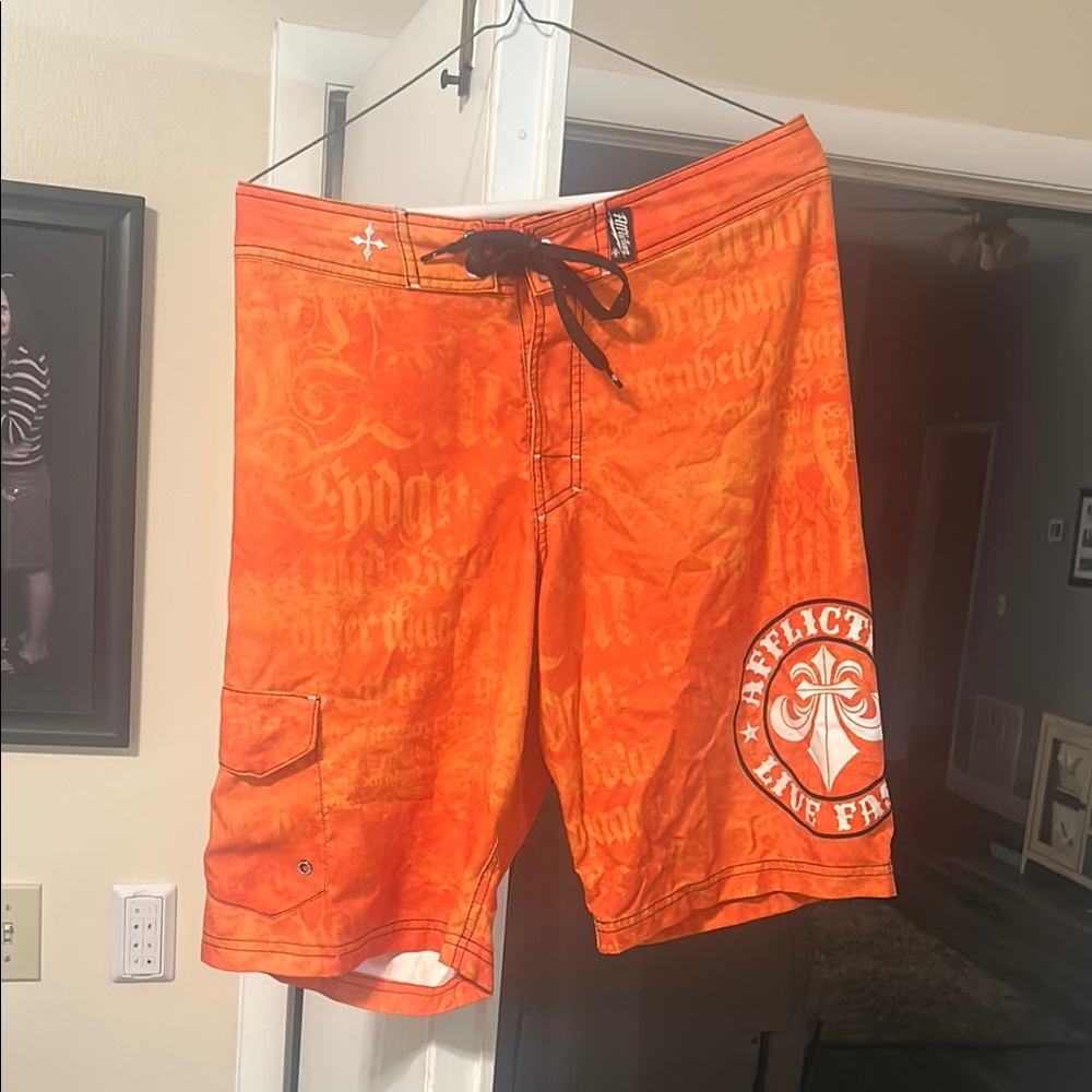 Affliction Orange Board Shorts Quick-Dry Swimwear